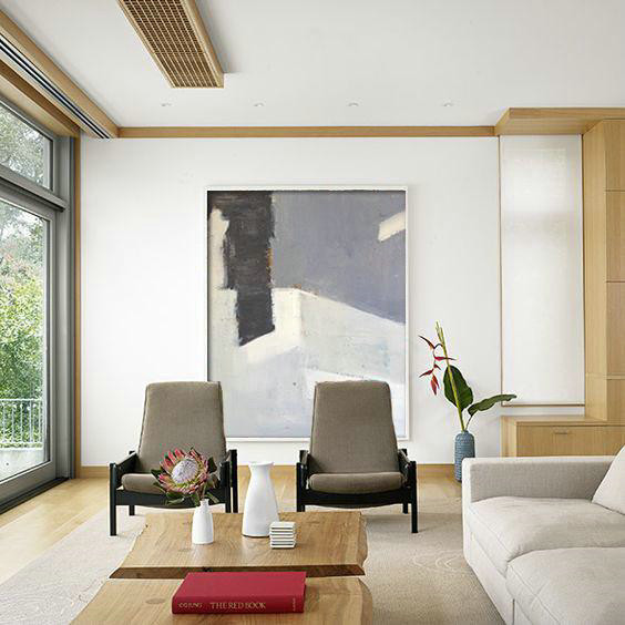 Vertical Palette Knife Contemporary Art,Living Room Wall Art,White,Grey,Black